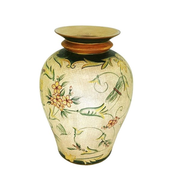 Vase Florals & Butterflies Decor Linen Look Ceramic Prima Bella Casa by Ganz 12"